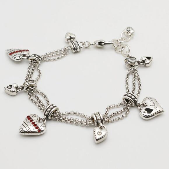 Designer BRIGHTON beaded Cubic Zirconia Heart Charms Bracelet - Picture 5 of 11